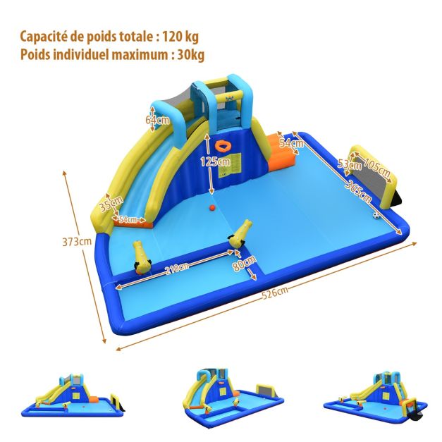 Castello gonfiabile 6 in 1 con scivolo per spruzzi d'acqua rampicante Grande piscina Telaio per calcio/basket con ventilatore 20_0005703