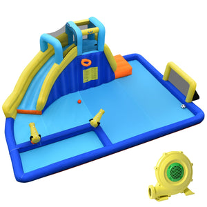 Castello gonfiabile 6 in 1 con scivolo per spruzzi d'acqua rampicante Grande piscina Telaio per calcio/basket con ventilatore 20_0005703