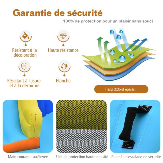 Castello gonfiabile 6 in 1 con scivolo per spruzzi d'acqua rampicante Grande piscina Telaio per calcio/basket con ventilatore 20_0005703