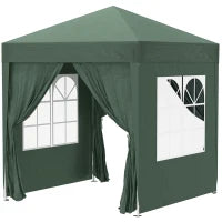 Gazebo 2x2 m Pieghevole con 4 Pareti Rimovibili e Borsa da Trasporto, in Metallo e Poliestere, Verde