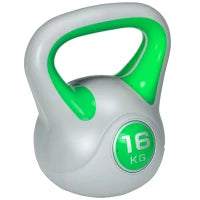 Kettlebell 16kg in PU e Sabbia con Base Piatta e Impugnatura per Stacchi, Squat e Sollevamenti, 26x18x32 cm, Verde
