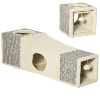 Tunnel per Gatti Pieghevole con Casette, Tiragraffi e Pallina in Peluche e Sisal, Crema