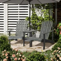 Set di 2 Sedie da Giardino con Tavolo e Foro per Ombrellone, in Legno Massello, 170 x 87 x 92 cm, Grigio