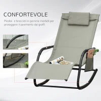Poltrona a Dondolo da Giardino con Poggiatesta e Tasca Laterale, 150x62x88 cm, Nero e Grigio