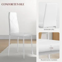 Set di 6 Sedie da Pranzo Moderne con Schienale Alto in Finta Pelle e Acciaio, 41x50x97 cm, Bianco