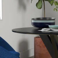 Tavolo da Pranzo Moderno Rotondo per 4 Persone in Acciaio e MDF, Ø100x75cm, Nero