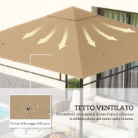 Tetto di Ricambio per Gazebo 3x3m in Poliestere con Prese d'Aria e Fori di Drenaggio, Beige