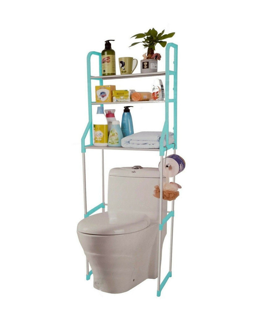 Organizer 3 Mensole Scaffale Sopra Wc Bagno Lavanderia Salvaspazio Blu         