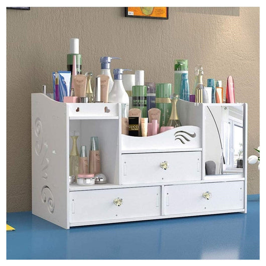 Trade Shop - Organizer Compatto Multistrato Con Specchio Cassetti Per Trucco Accessori Gioielli         
