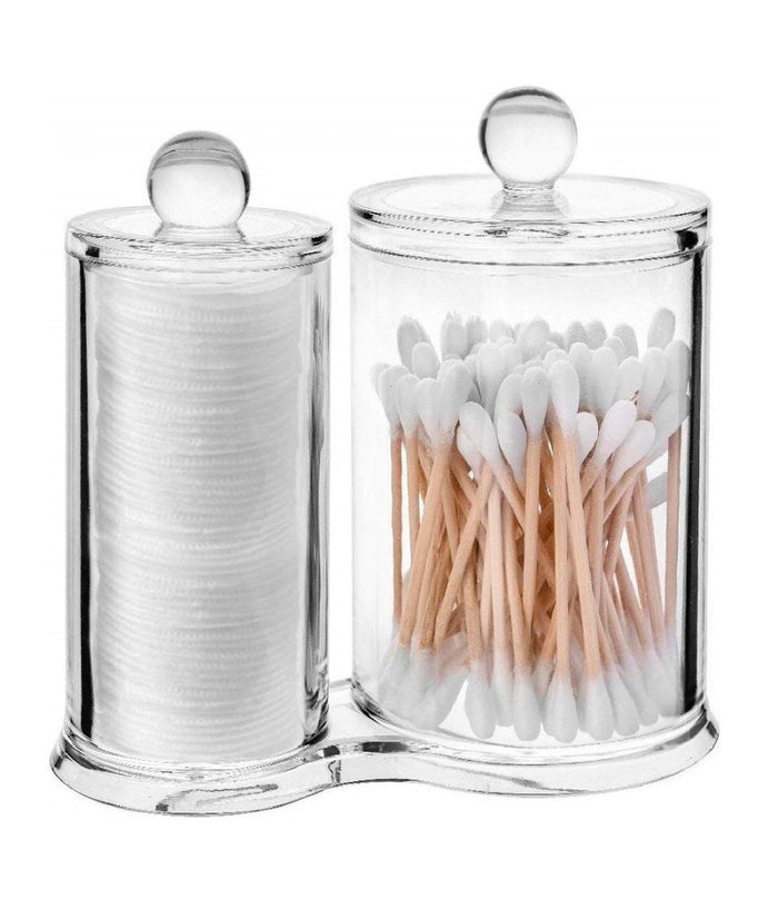 Organizer Doppio Comparto Porta Dischetti Struccanti Cotton Fioc Cosmetici Espositore         