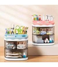 Organizer Giallo Con Cassetti Organizzatore Scrivania Penne Trucco Cancelleria         