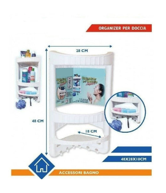 Organizer In Plastica 3 Ripiani Mensole Angolare Con Bagno Doccia Accessori         