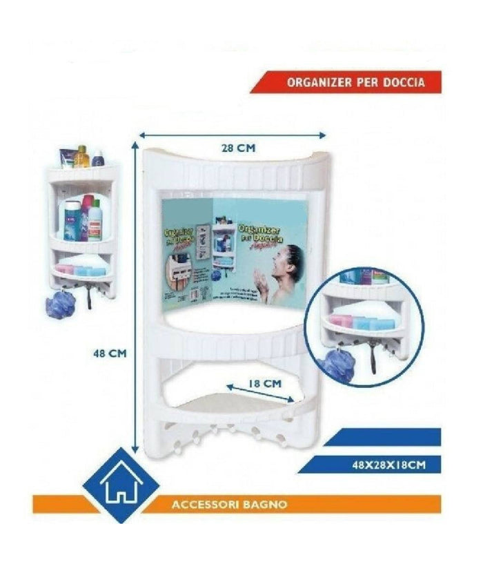 Organizer In Plastica 3 Ripiani Mensole Angolare Con Bagno Doccia Accessori         