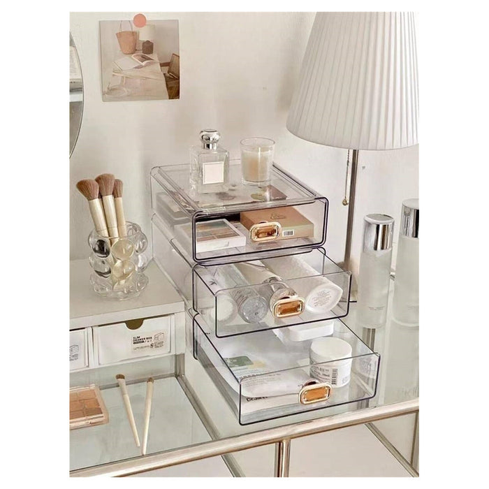 Trade Shop - Organizer Porta Trucchi Da Scrivania In Acrilico Trasparente Con Cassetti Impilabile -