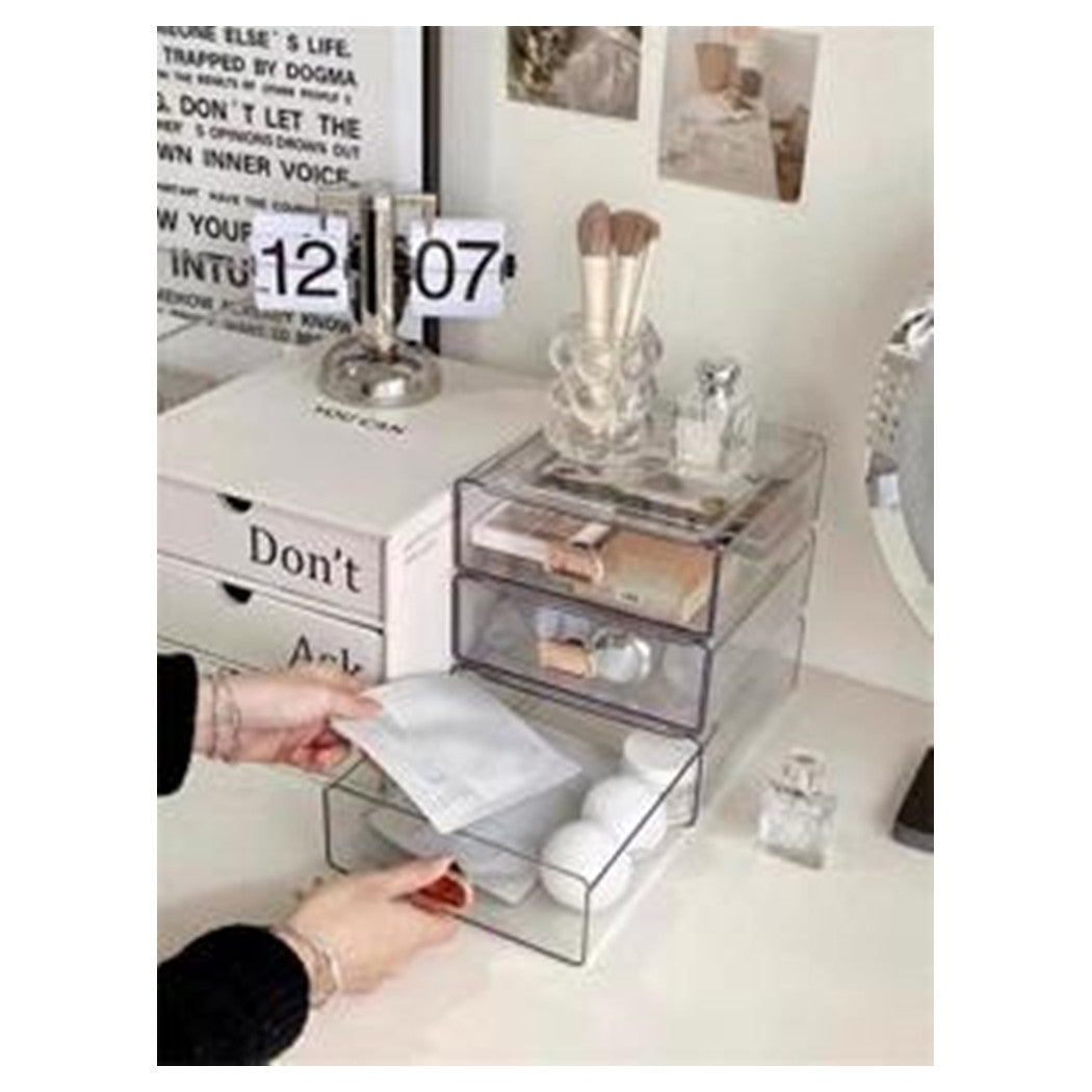 Trade Shop - Organizer Porta Trucchi Da Scrivania In Acrilico Trasparente Con Cassetti Impilabile -