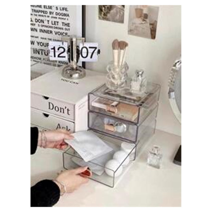 Trade Shop - Organizer Porta Trucchi Da Scrivania In Acrilico Trasparente Con Cassetti Impilabile -