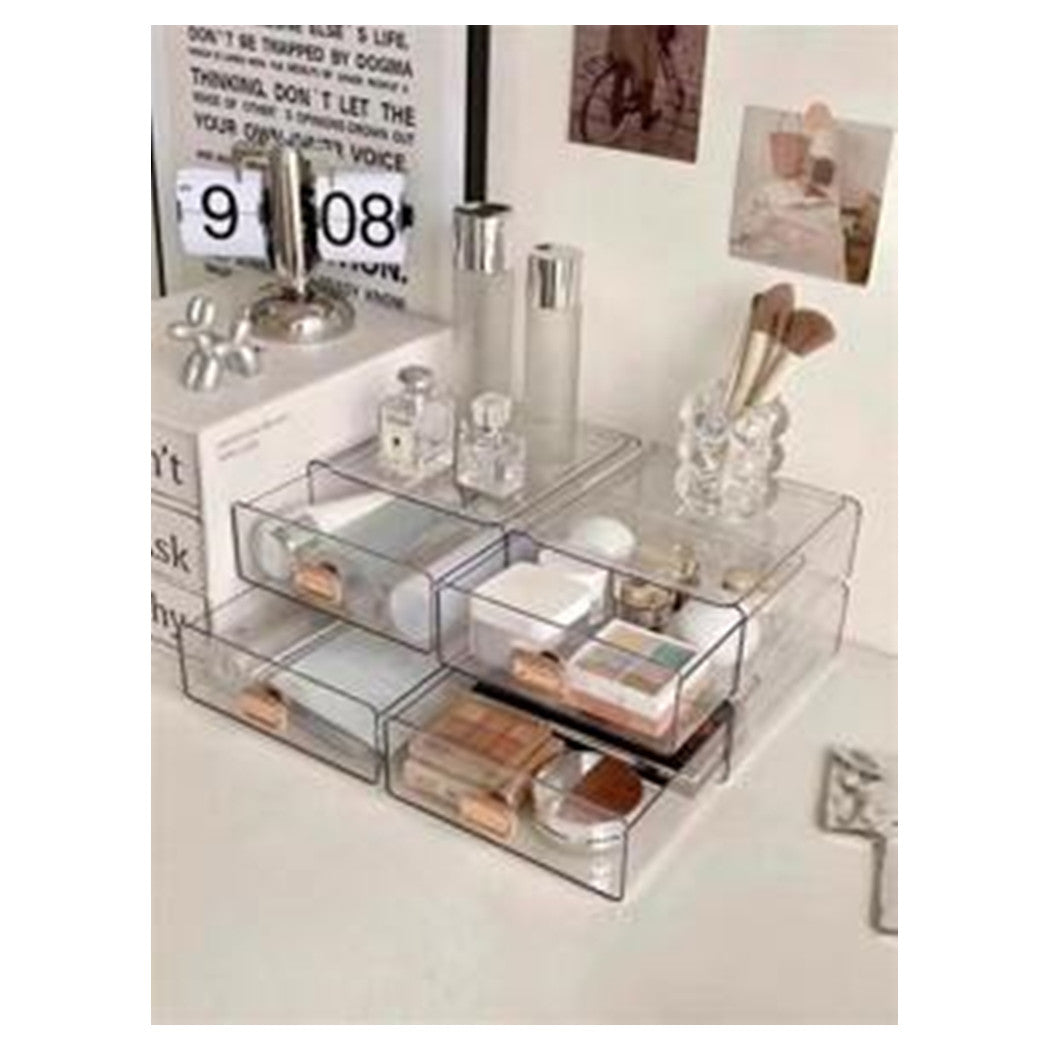 Trade Shop - Organizer Porta Trucchi Da Scrivania In Acrilico Trasparente Con Cassetti Impilabile -