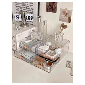Trade Shop - Organizer Porta Trucchi Da Scrivania In Acrilico Trasparente Con Cassetti Impilabile -