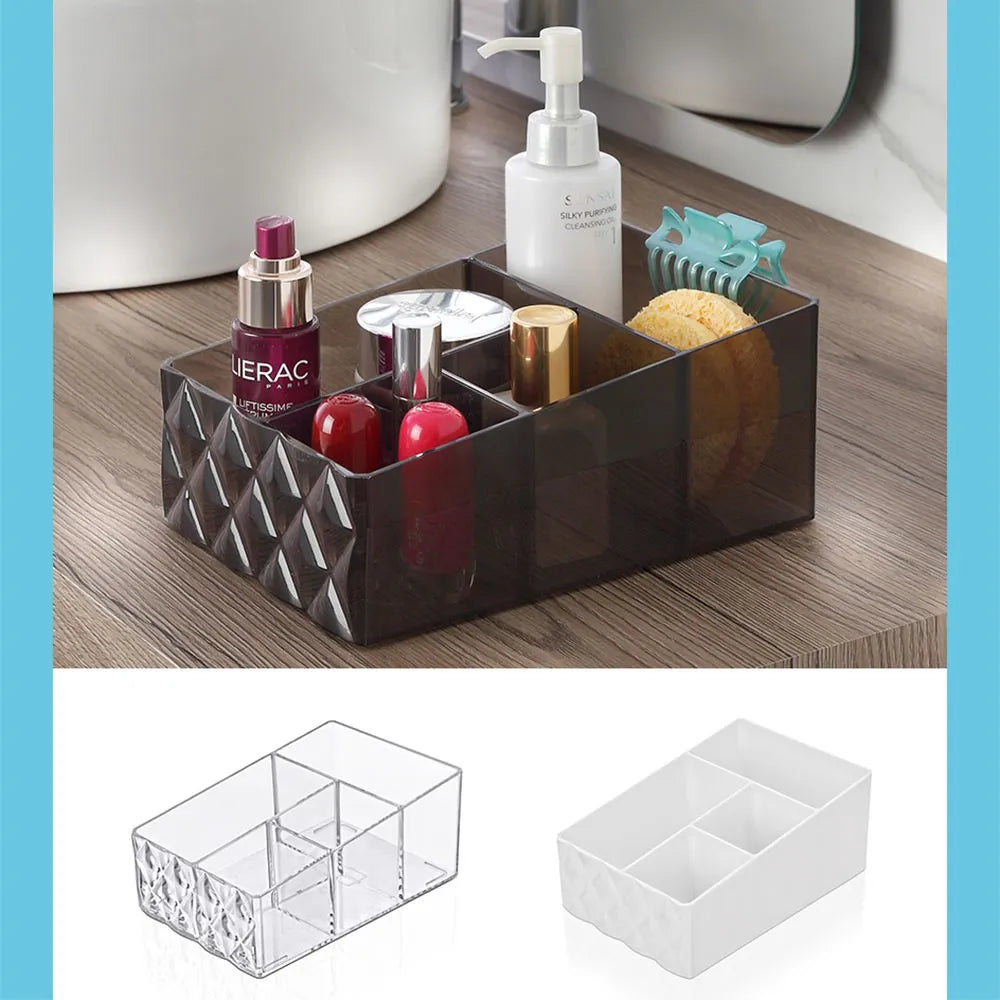 Organizer porta trucchi e cosmetici in plastica nero fumè con 4 scomparti