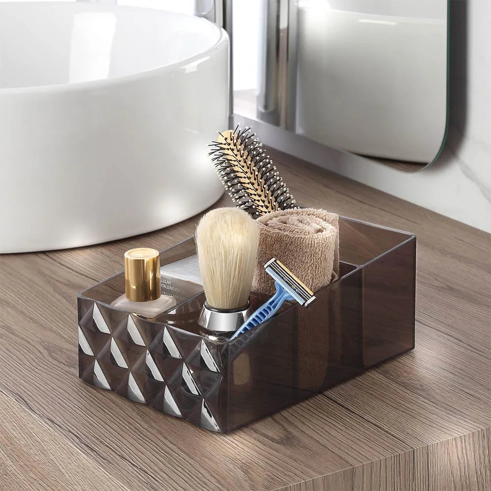 Organizer porta trucchi e cosmetici in plastica nero fumè con 4 scomparti