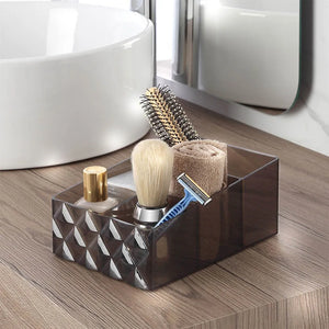 Organizer porta trucchi e cosmetici in plastica nero fumè con 4 scomparti