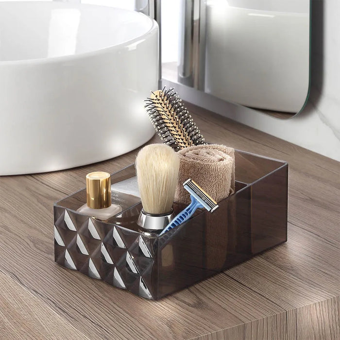 Organizer porta trucchi e cosmetici in plastica nero fumè con 4 scomparti