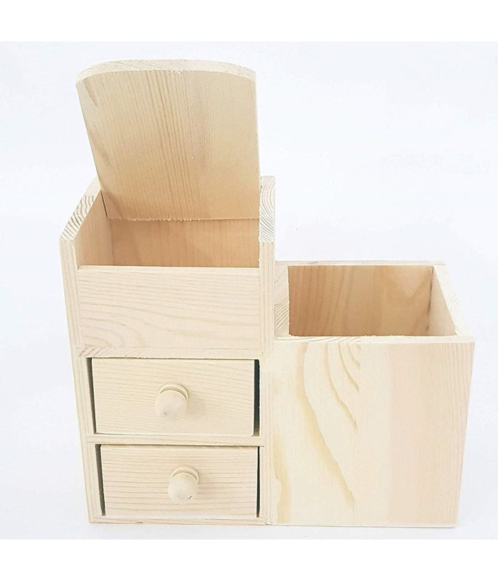 Organizer Portapenne 2 Cassetti 4 Spazi Legno  63815 Penne Matite Portaoggetti         