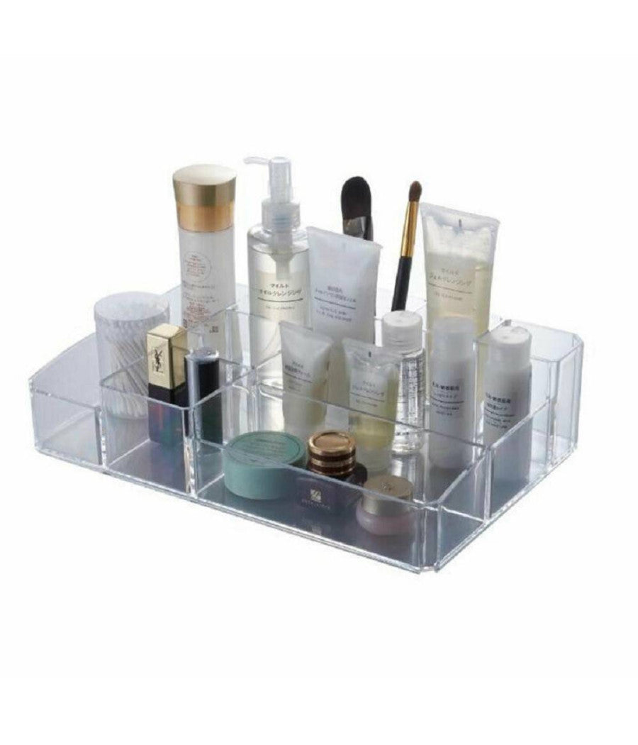 Organizer Portatrucchi Cosmetici 10 Scomparti In Abs Trasparente 34x22x9cm 59065         
