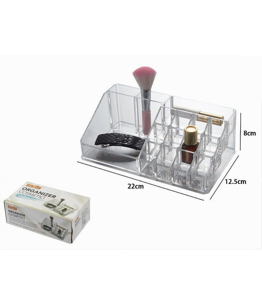 Organizer Portatrucchi Trasparente 16 Scomparti Cosmetici Espositore Makeup 10250         