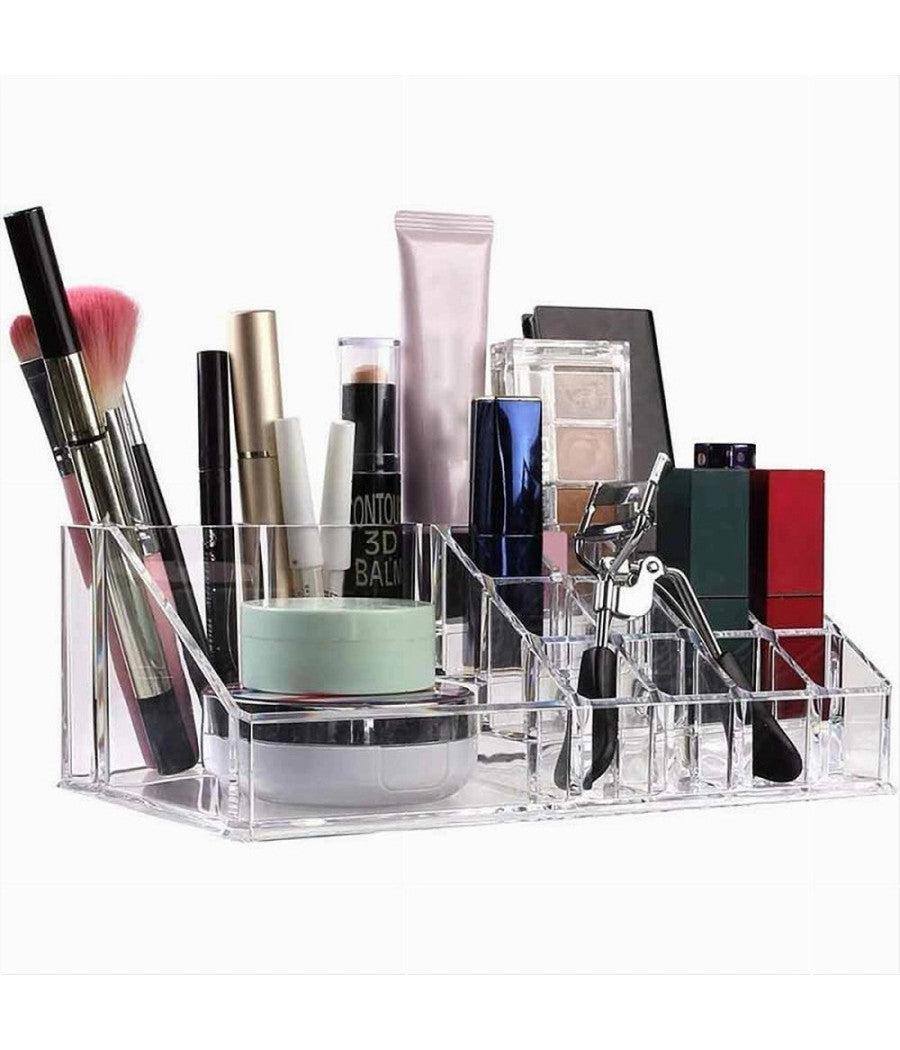 Organizer Portatrucchi Trasparente 16 Scomparti Cosmetici Espositore Makeup 10250         