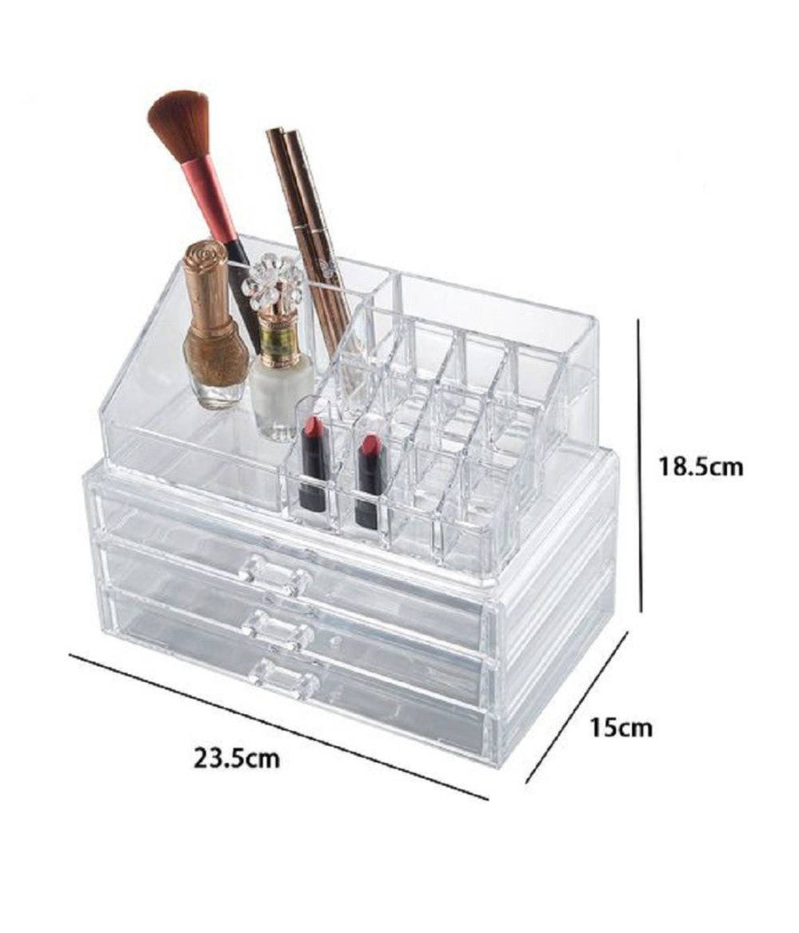 Organizer Trasparente 3 Cassetti Porta Gioielli Trucchi Cosmetici Make-up 10254         