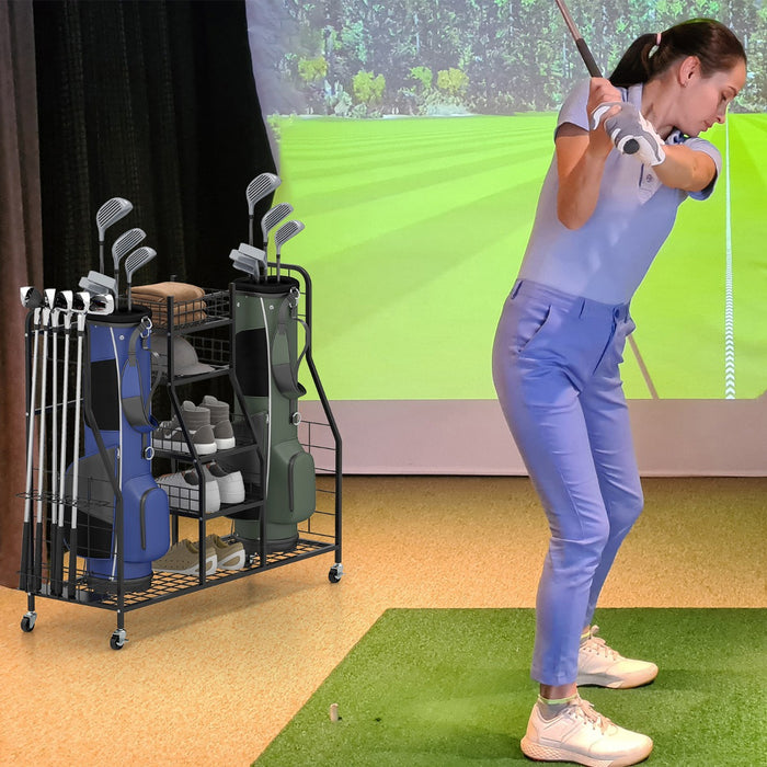 Organizer per borse da golf raccoglitore metallico robusto, Supporto grande per 2 borse da golf e accessori Nero-Golf