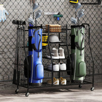Organizer per borse da golf raccoglitore metallico robusto, Supporto grande per 2 borse da golf e accessori Nero-Golf