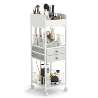 Organizer per trucco con ruote-Carrello organizzatore con cassetti e ripiani Bianco