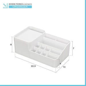 Organizzatore cosmetici e trucco bianco con box con coperchio e 11 scomparti