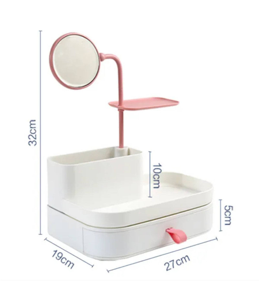 Organizzatore Porta Cosmetici Make Up Con Specchio Rotante Espositore Organizer         