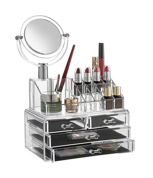 Organizzatore Porta Cosmetici Make Up Specchio Espositore Organizer 16 Comparti         
