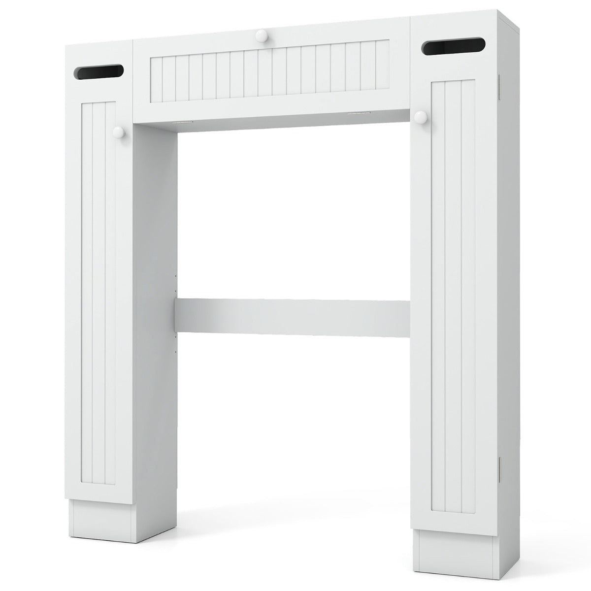 Organizzatore da bagno con portarotoli porta con apertura a ribalta, Armadietto da toilette con ripiani per lavanderia Bianco-Armadietti da bagno