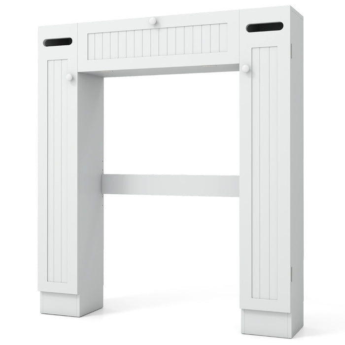 Organizzatore da bagno con portarotoli porta con apertura a ribalta, Armadietto da toilette con ripiani per lavanderia Bianco-Armadietti da bagno