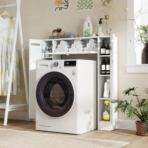 Organizzatore da bagno con portarotoli porta con apertura a ribalta, Armadietto da toilette con ripiani per lavanderia Bianco-Armadietti da bagno