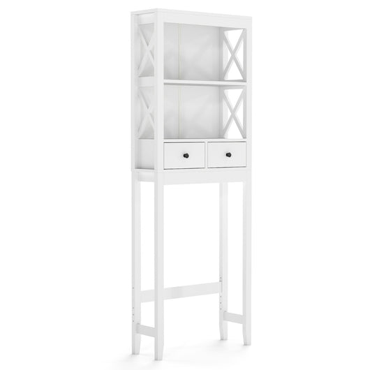 Organizzatore da bagno indipendente alto 165 cm con ripiani aperti, Mensola sopra il WC per lavanderia Bianco-Armadietti da bagno