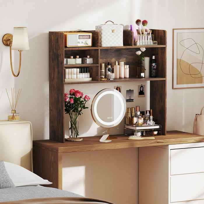 Organizzatore da banco con 6 ripiani da scrivania a 3 livelli per computer-Scaffale da scrivania da toilette Marrone