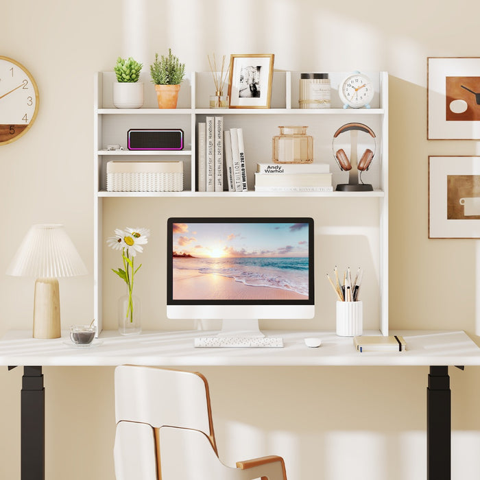 Organizzatore da banco con 6 ripiani da scrivania a 3 livelli per computer-Scaffale da scrivania da toilette Bianco