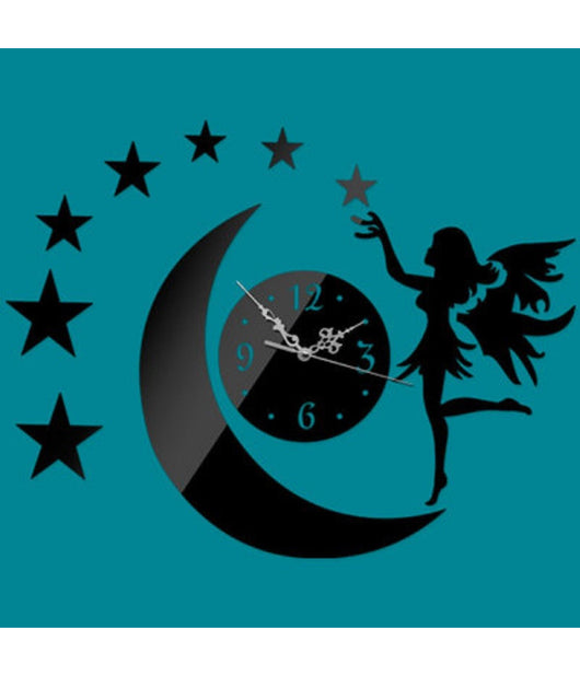 Orologi Da Parete Adesivo Orologio Moderno Per Bambina Con Fata Luna Effetto Specchio         