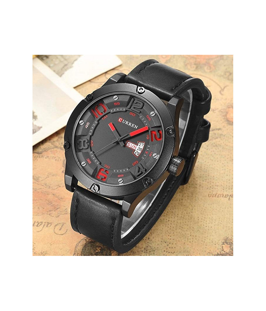 Orologi Da Uomo Marca Di Qualita' In Vera Pelle Band Curren Quarzo Black8251         