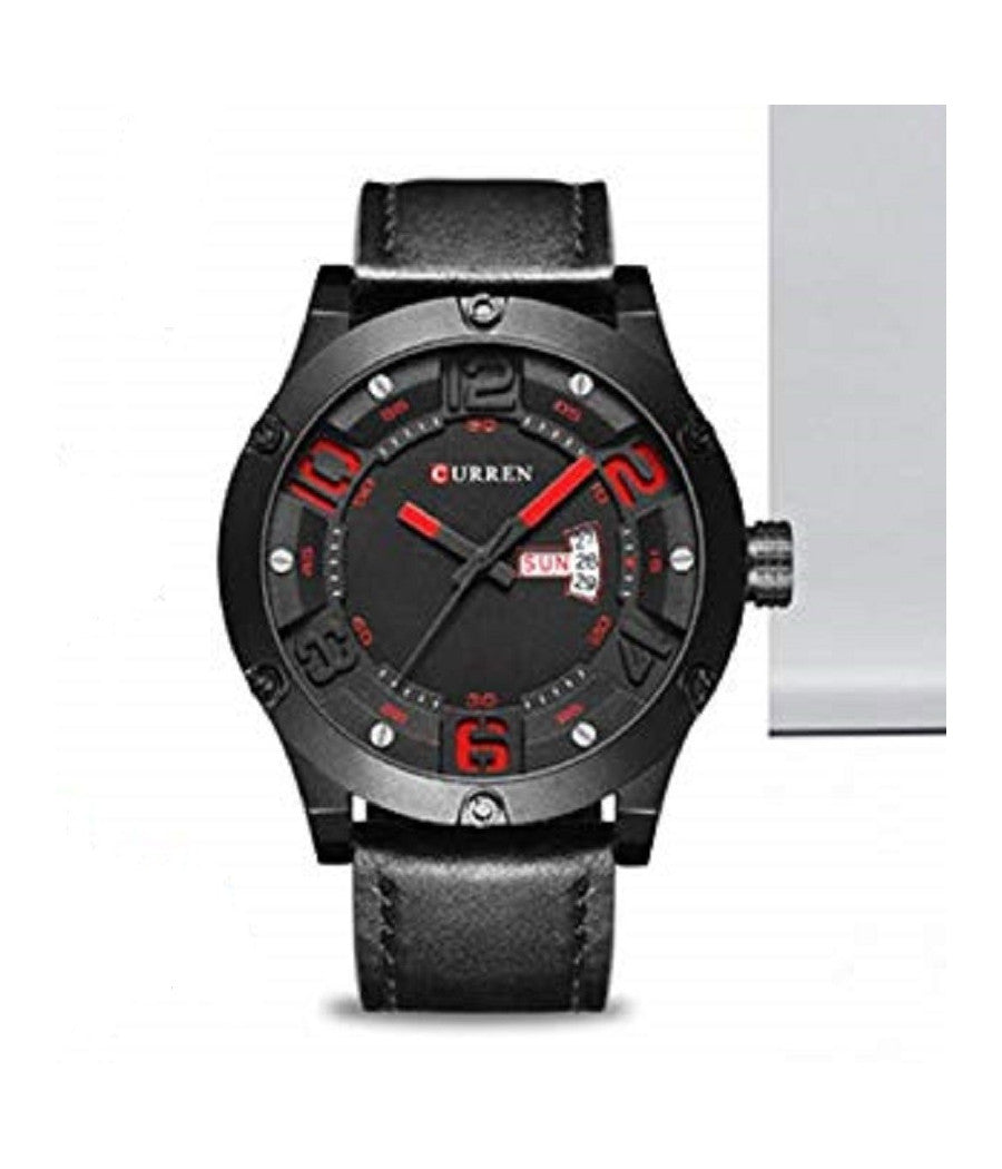 Orologi Da Uomo Marca Di Qualita' In Vera Pelle Band Curren Quarzo Black8251         