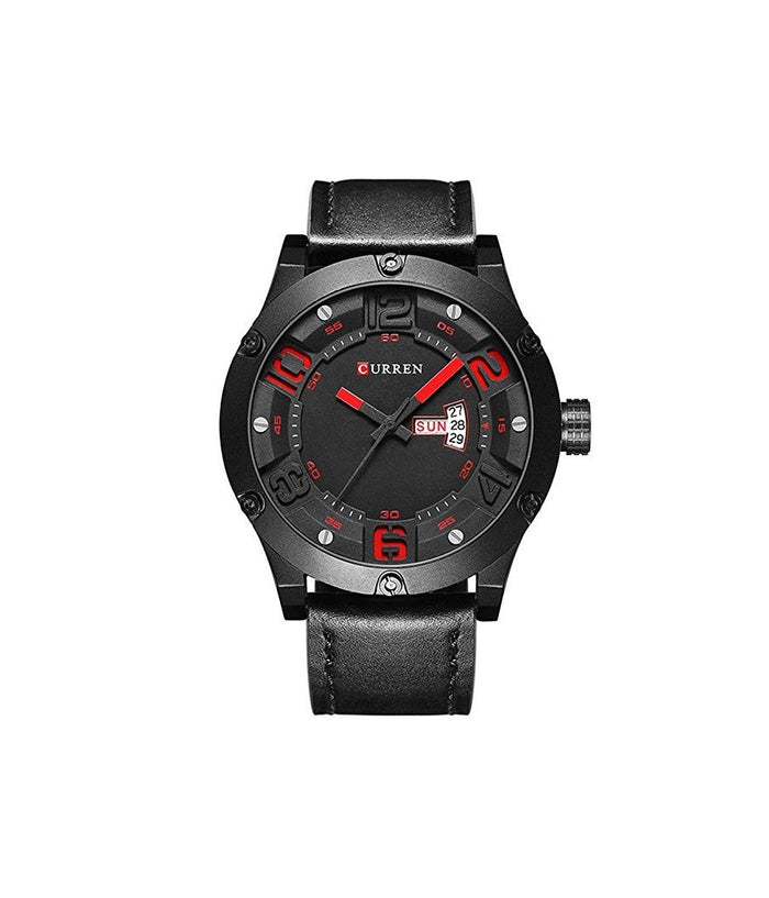 Orologi Da Uomo Marca Di Qualita' In Vera Pelle Band Curren Quarzo Black8251         