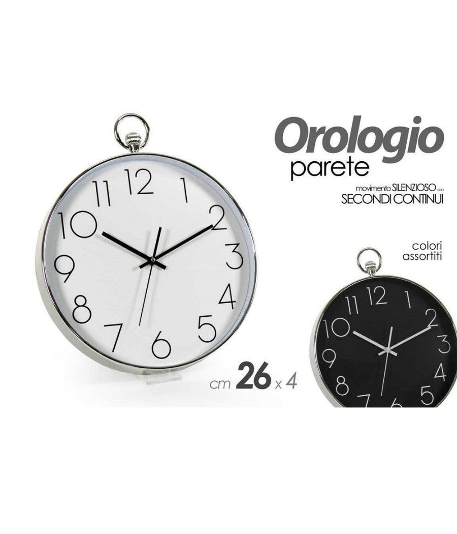 Orologio 26x4cm Parete Movimento Silenzioso Colori Ass. Tondo In Plastica 798061         