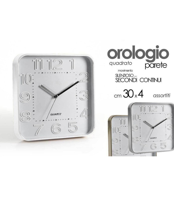 Orologio 30x4cm Da Parete Quadrato Classico Moderno Silenzioso Colori Ass 684142         