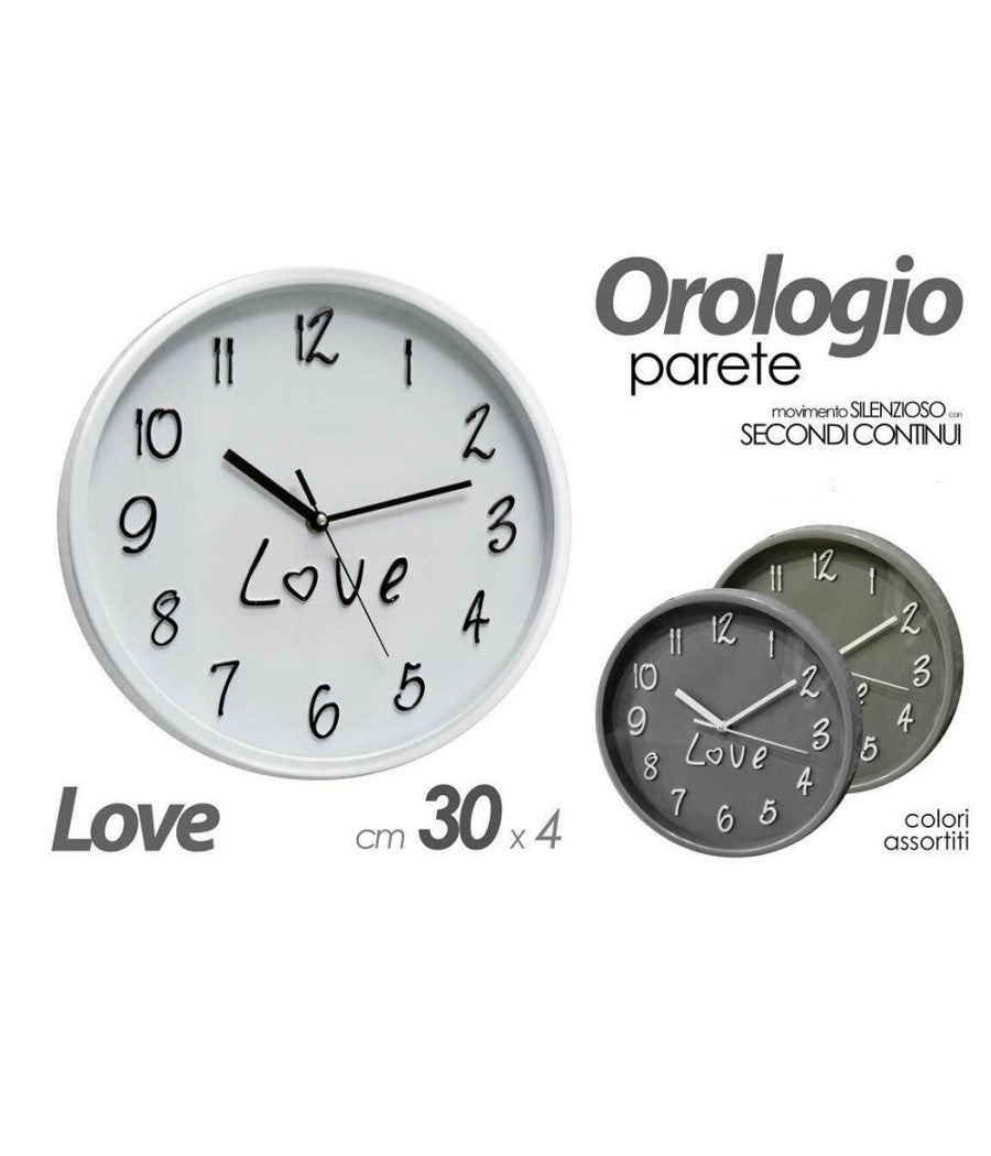 Orologio 30x4cm Parete Love Classico Moderno Tondo In Plastica Colori Ass 798146         